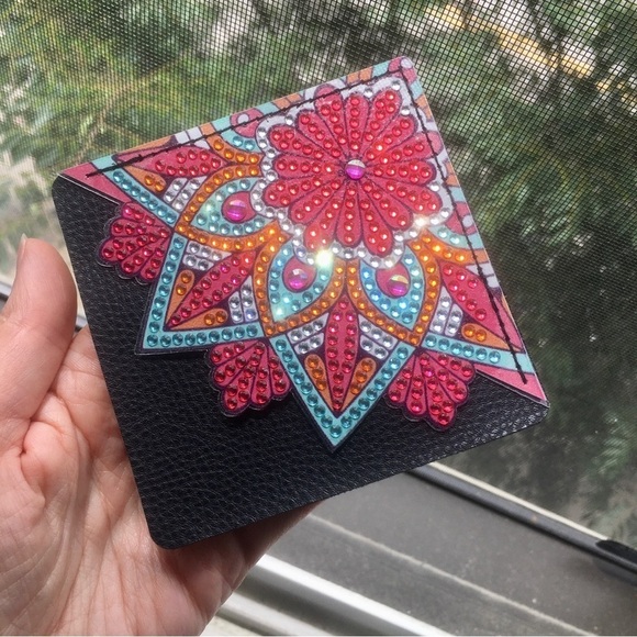 Hand Crafted Accessories - Diamond Art Lotus Flower Corner Bookmark, Colorful, Sparkly, Bling (PINK/BLUE)